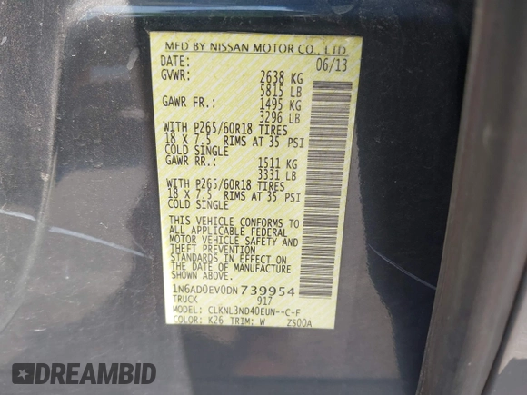 2013 Nissan Frontier SV с VIN 1N6AD0EV0DN739954, выставлен на аукционе IAAI как лот 42448607 с пробегом 210 329 миль миль и . История ставок и продаж доступна на DreamBid. Изображение 9.