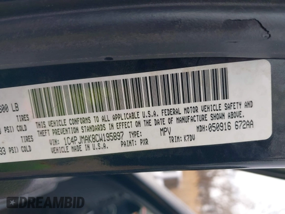 2012 Jeep Liberty Sport with VIN 1C4PJMAK8CW195897, listed as a IAAI auction lot 41687044 with 176,198 mi miles. Bid and sale history available at carsss.com. Image 9.