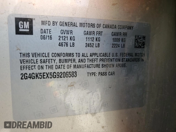 2016 Buick Regal with VIN 2G4GK5EX5G9206583, listed as a Copart auction lot 47854735 with 0 mi miles and Salvage Title. Bid and sale history available at carsss.com. Image 12.