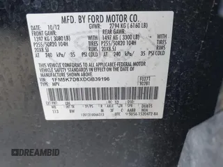 2013 Ford Explorer XLT with VIN 1FM5K7D8XDGB39196, listed as a IAAI auction lot 41729903 with 246,742 mi miles and . Bid and sale history available at DreamBid. Image 9.