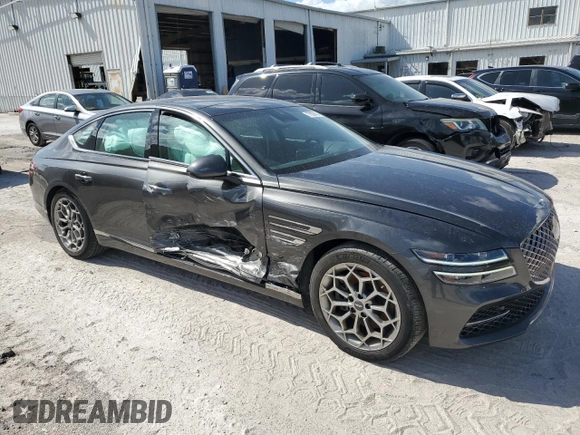 2023 Genesis G80 2.5T with VIN KMTGB4SC4PU152729, listed as a Copart auction lot 77028424 with 7,558 mi miles and Salvage Title. Bid and sale history available at carsss.com. Image 4.