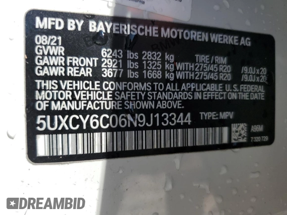 2022 BMW X6 xDrive40i with VIN 5UXCY6C06N9J13344, listed as a Copart auction lot 49278715 with 83,632 mi miles and Clean Title. Bid and sale history available at carsss.com. Image 13.