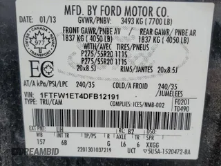 2013 Ford F-150 XL with VIN 1FTFW1ET4DFB12191, listed as a Copart auction lot 63107335 with Not provided miles and Clean title. Bid and sale history available at DreamBid. Image 12.