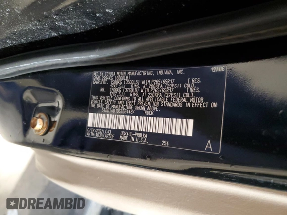 2006 Toyota Tundra Limited with VIN 5TBDT48106S554487, listed as a Copart auction lot 49402805 with 109,005 mi miles and Salvage Title. Bid and sale history available at DreamBid. Image 12.