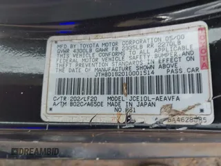2001 Lexus IS 300/350 z VIN JTHBD182010001514, wystawiony jako IAAI lot #42122096 z przebiegiem 138 025 mil mil oraz . Historia ofert i sprzedaży dostępna na DreamBid. Obrazek 9.