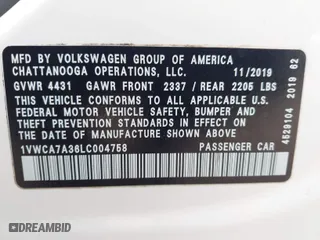 2020 Volkswagen Passat 2.0T SEL with VIN 1VWCA7A36LC004758, listed as a IAAI auction lot 40731847 with 112,972 mi miles. Bid and sale history available at carsss.com. Image 9.