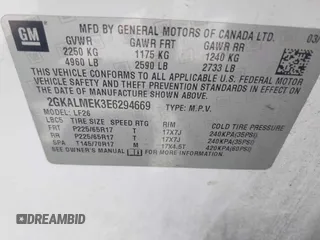 2014 GMC Terrain SLE z VIN 2GKALMEK3E6294669, wystawiony jako IAAI lot #41888671 z przebiegiem 111 125 mil mil oraz . Historia ofert i sprzedaży dostępna na DreamBid. Obrazek 9.