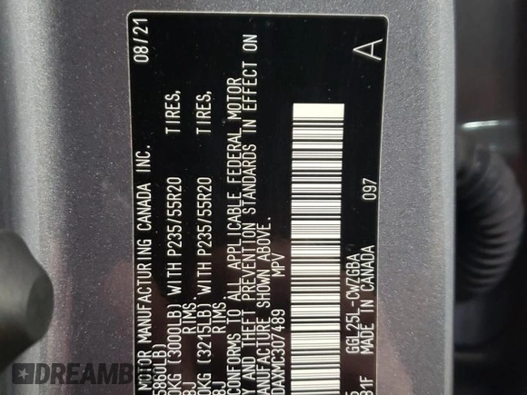 2021 Lexus RX with VIN 2T2HZMDAXMC307489, listed as a Copart auction lot 52098545 with 53,695 mi miles and Salvage Title. Bid and sale history available at carsss.com. Image 12.