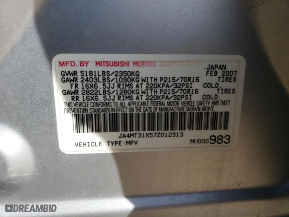 2007 Mitsubishi Outlander LS with VIN JA4MT31X57Z012313, listed as a Copart auction lot 48812055 with 139,066 mi miles and Salvage Title. Bid and sale history available at carsss.com. Image 13.