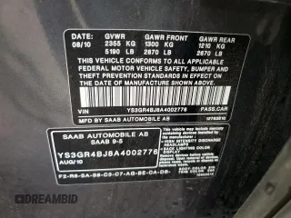 2010 Saab 9-5 Aero with VIN YS3GR4BJ8A4002776, listed as a Copart auction lot 75322624 with 102,892 mi miles and Salvage Title. Bid and sale history available at carsss.com. Image 12.