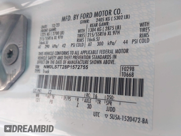 2023 Ford Transit Connect XLT with VIN NM0LS7T28P1572755, listed as a IAAI auction lot 41625158 with 24,709 mi miles and . Bid and sale history available at DreamBid. Image 9.