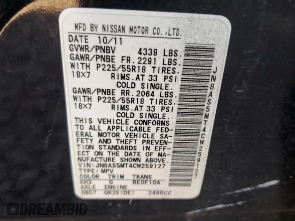 2012 Nissan Rogue SL with VIN JN8AS5MT4CW259127, listed as a Copart auction lot 49688675 with 199,856 mi miles and Salvage Title. Bid and sale history available at DreamBid. Image 14.