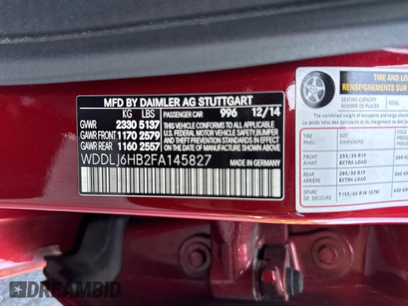 2015 Mercedes-Benz CLS 400 with VIN WDDLJ6HB2FA145827, listed as a Copart auction lot 66033305 with 147,562 mi miles and Clean title. Bid and sale history available at DreamBid. Image 10.
