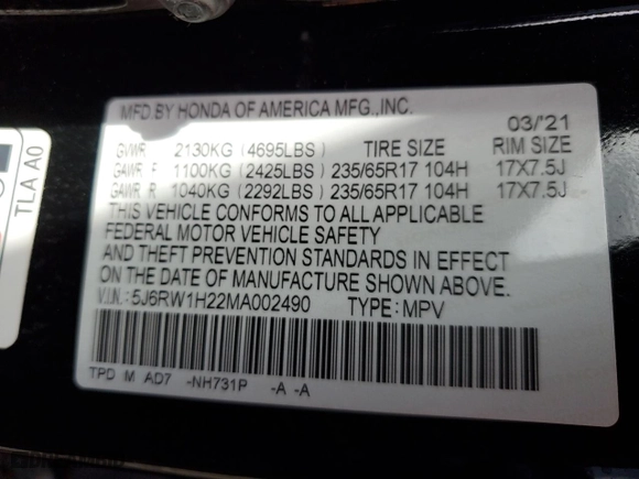 2021 Honda CR-V LX with VIN 5J6RW1H22MA002490, listed as a Copart auction lot 51367965 with 43,475 mi miles and Salvage Title. Bid and sale history available at carsss.com. Image 14.