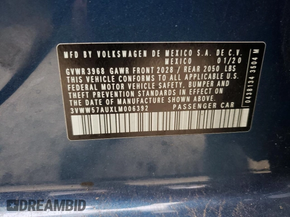 2020 Volkswagen Golf TSI с VIN 3VWW57AUXLM006392, выставлен на аукционе Copart как лот 58410443 с пробегом 30 749 миль миль и . История ставок и продаж доступна на DreamBid. Изображение 12.