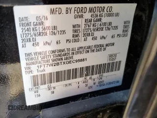2016 Ford F-250 Lariat with VIN 1FT7W2BTXGEC95881, listed as a Copart auction lot 51760465 with 135,525 mi miles and Salvage title. Bid and sale history available at DreamBid. Image 12.