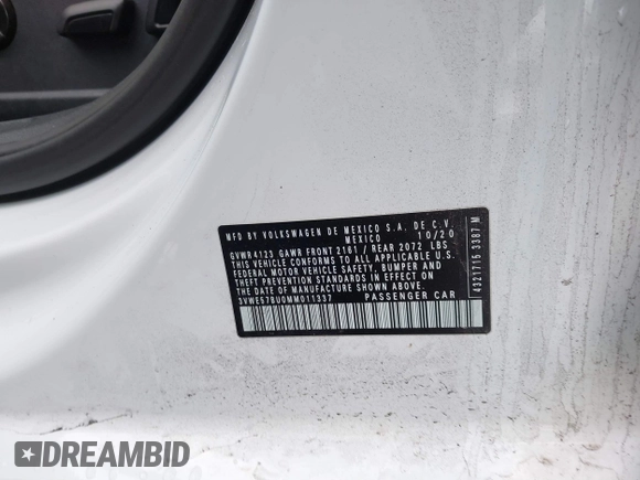 2021 Volkswagen Jetta SEL with VIN 3VWE57BU0MM011337, listed as a IAAI auction lot 41307039 with 54,306 mi miles and . Bid and sale history available at DreamBid. Image 9.