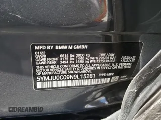 2022 BMW X5 M z VIN 5YMJU0C09N9L15281, wystawiony jako Copart lot #53771493 z przebiegiem Nie podano mil oraz . Historia ofert i sprzedaży dostępna na DreamBid. Obrazek 12.