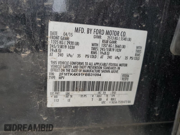 2015 Ford Edge Titanium with VIN 2FMTK4K91FBB31094, listed as a Copart auction lot 51283425 with 166,636 mi miles and Clean Title. Bid and sale history available at carsss.com. Image 13.