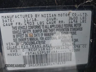 2019 Nissan Kicks S with VIN 3N1CP5CU3KL478152, listed as a IAAI auction lot 41561290 with 36,242 mi miles. Bid and sale history available at carsss.com. Image 9.