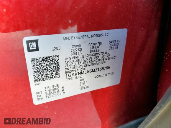 2021 GMC Acadia SLT z VIN 1GKKNMLS6MZ155785, wystawiony jako Copart lot #56172285 z przebiegiem 33 724 mil mil oraz Szkoda całkowita • Salvage title. Historia ofert i sprzedaży dostępna na DreamBid. Obrazek 14.