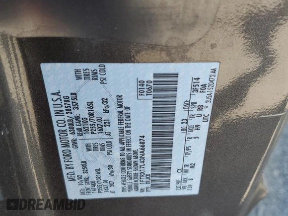 2003 Ford F-150 XL with VIN 1FTRX17L43NA66874, listed as a Copart auction lot 50741395 with 196,161 mi miles and Salvage title. Bid and sale history available at DreamBid. Image 14.