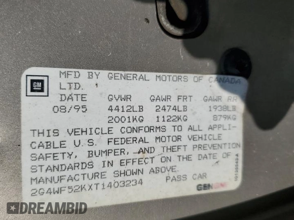 1996 Buick Regal с VIN 2G4WF52KXT1403234, выставлен на аукционе Copart как лот 52086495 с пробегом 203 388 миль миль и Списание • Salvage title. История ставок и продаж доступна на DreamBid. Изображение 12.