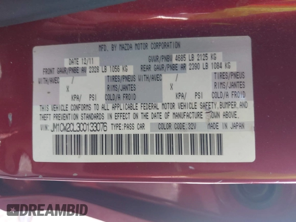 2012 Mazda 5 Touring with VIN JM1CW2CL3C0133076, listed as a IAAI auction lot 42121771 with 144,580 mi miles and . Bid and sale history available at DreamBid. Image 9.