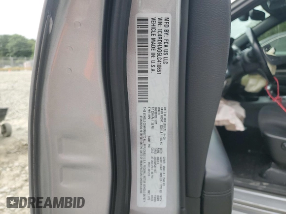2020 Dodge Durango SXT Plus with VIN 1C4RDHAG6LC410651, listed as a Copart auction lot 65951744 with 52,956 mi miles and Salvage Title. Bid and sale history available at carsss.com. Image 16.