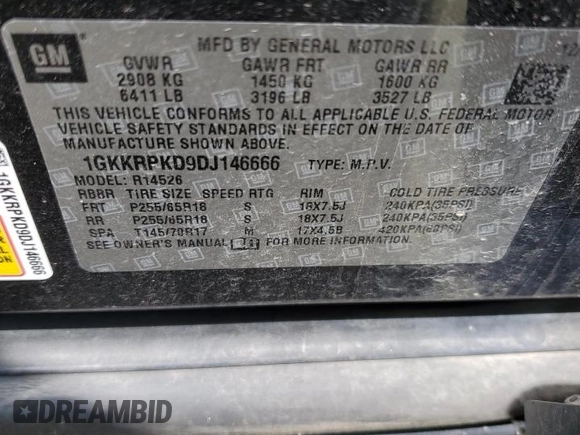 2013 GMC Acadia SLE with VIN 1GKKRPKD9DJ146666, listed as a Copart auction lot 49848304 with 135,157 mi miles and Salvage Title. Bid and sale history available at DreamBid. Image 13.