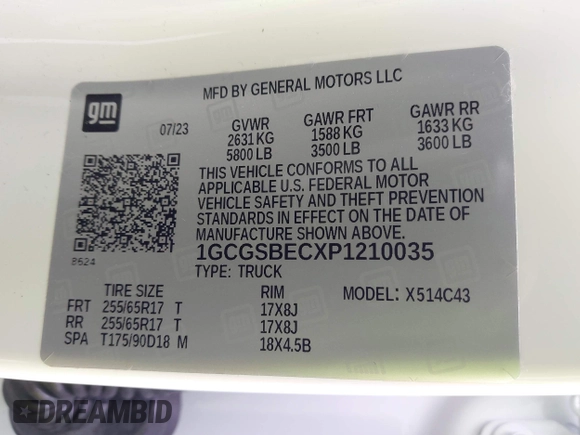 2023 Chevrolet Colorado 2WD Work Truck z VIN 1GCGSBECXP1210035, wystawiony jako IAAI lot #41906185 z przebiegiem 15 001 mil mil oraz . Historia ofert i sprzedaży dostępna na DreamBid. Obrazek 9.