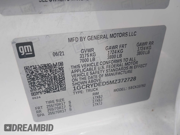 2021 Chevrolet Silverado 1500 LT with VIN 1GCRYDED5MZ372728, listed as a IAAI auction lot 42127165 with 162,277 mi miles and . Bid and sale history available at DreamBid. Image 9.