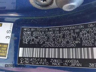 2012 Toyota Prius Two with VIN JTDZN3EU2C3010280, listed as a IAAI auction lot 41603213 with 219,654 mi miles and . Bid and sale history available at DreamBid. Image 9.
