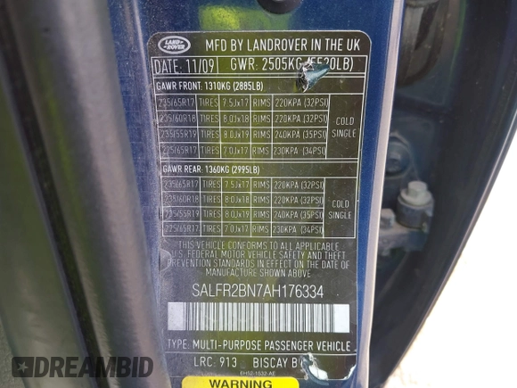 2010 Land Rover LR2 HSE z VIN SALFR2BN7AH176334, wystawiony jako IAAI lot #42094561 z przebiegiem 210 933 mil mil oraz . Historia ofert i sprzedaży dostępna na DreamBid. Obrazek 9.