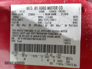 2008 Ford Ranger XL with VIN 1FTYR10D78PA36157, listed as a IAAI auction lot 41983874 with 215,454 mi miles and . Bid and sale history available at DreamBid. Image 9.
