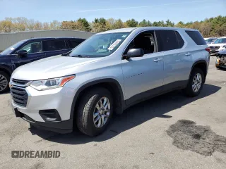 2018 Chevrolet Traverse LS z VIN 1GNEVFKW6JJ204042, wystawiony jako Copart lot #55480335 z przebiegiem 104 267 mil mil oraz Szkoda całkowita • Salvage title. Historia ofert i sprzedaży dostępna na DreamBid. Obrazek 1.