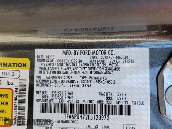 2015 Ford Fusion SE with VIN 1FA6P0H72F5120973, listed as a Copart auction lot 59410355 with 132,470 mi miles and Salvage title. Bid and sale history available at DreamBid. Image 13.