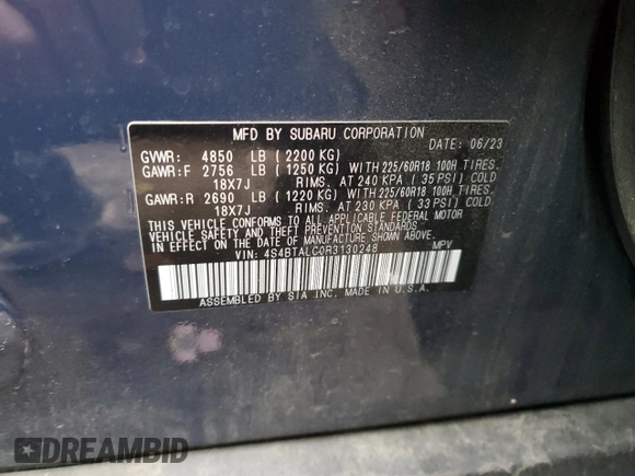 2024 Subaru Outback Onyx with VIN 4S4BTALC0R3130248, listed as a Copart auction lot 42155745 with 42,752 mi miles and Salvage title. Bid and sale history available at DreamBid. Image 12.