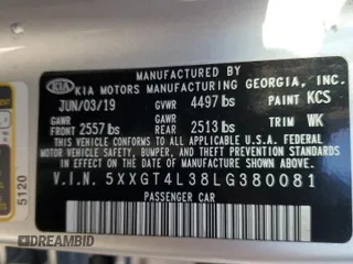 2020 Kia Optima LX with VIN 5XXGT4L38LG380081, listed as a Copart auction lot 85114114 with 0 mi miles and Salvage Title. Bid and sale history available at carsss.com. Image 13.
