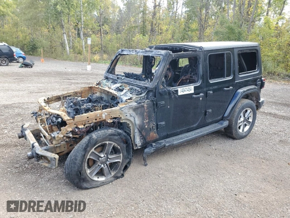 2021 Jeep Wrangler Unlimited Sahara with VIN 1C4HJXEG7MW593969, listed as a Copart auction lot 74041454 with Not provided miles and Non repairable. Bid and sale history available at DreamBid. Image 1.