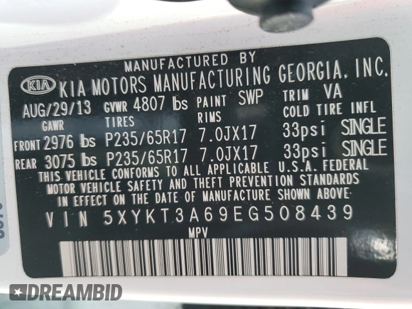 2014 Kia Sorento LX с VIN 5XYKT3A69EG508439, выставлен на аукционе Copart как лот 56848285 с пробегом Не указан миль и Списание • Salvage title. История ставок и продаж доступна на DreamBid. Изображение 13.