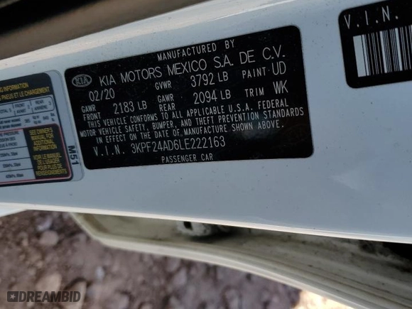 2020 Kia Forte LXS with VIN 3KPF24AD6LE222163, listed as a Copart auction lot 49512395 with 73,471 mi miles and Salvage Title. Bid and sale history available at carsss.com. Image 12.
