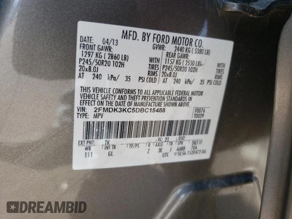 2013 Ford Edge Limited с VIN 2FMDK3KC5DBC15488, выставлен на аукционе Copart как лот 84896844 с пробегом 181 278 миль миль и Списание • Salvage title. История ставок и продаж доступна на DreamBid. Изображение 16.