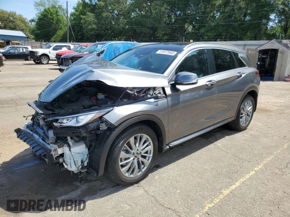 2023 Infiniti QX50 Luxe with VIN 3PCAJ5BA1PF111754, listed as a Copart auction lot 57872945 with 47,018 mi miles and Salvage title. Bid and sale history available at DreamBid. Image 1.