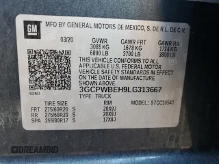 2020 Chevrolet Silverado 1500 Custom with VIN 3GCPWBEH9LG313667, listed as a Copart auction lot 82297064 with 19,158 mi miles and Salvage Title. Bid and sale history available at carsss.com. Image 12.