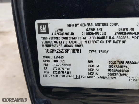 2006 Chevrolet Silverado 2500HD Work Truck with VIN 1GCHK23276F116761, listed as a IAAI auction lot 41469399 with 1 mi miles. Bid and sale history available at carsss.com. Image 9.