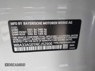 2022 BMW 5 Series 530e xDrive with VIN WBA33AG01NCJ52906, listed as a IAAI auction lot 42686511 with 45,710 mi miles and . Bid and sale history available at DreamBid. Image 9.