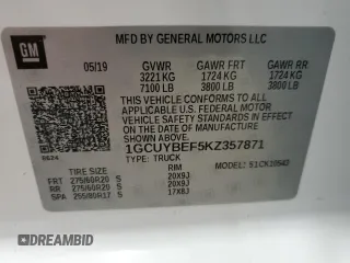 2019 Chevrolet Silverado 1500 Custom with VIN 1GCUYBEF5KZ357871, listed as a Copart auction lot 77817094 with 74,718 mi miles and Salvage Title. Bid and sale history available at DreamBid. Image 14.