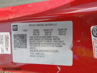 2022 Chevrolet Camaro ZL1 with VIN 1G1FK1R65N0122581, listed as a IAAI auction lot 41692281 with 1 mi miles. Bid and sale history available at carsss.com. Image 9.