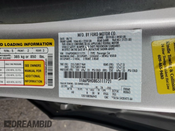 2016 Ford Fusion SE with VIN 1FA6P0HD8G5111721, listed as a Copart auction lot 64030325 with 132,770 mi miles and Salvage title. Bid and sale history available at DreamBid. Image 12.